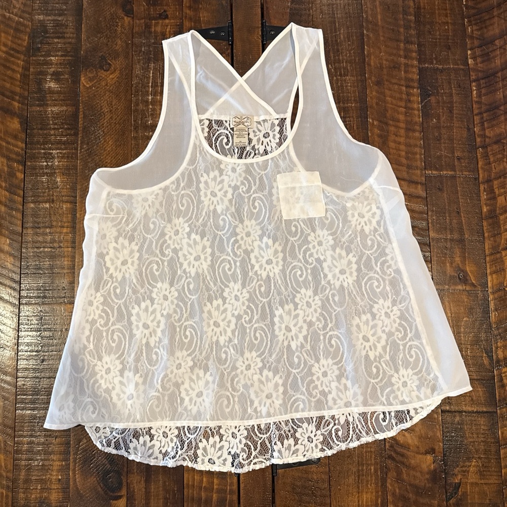 Eyelash Couture Off White Sheer Lace Tank Top XL